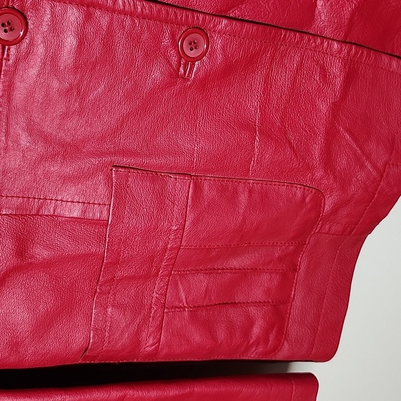 Vintage Metrostyle Red Leather Jacket Womens 12 Leather Blazer 3 Button - Picture 5 of 8